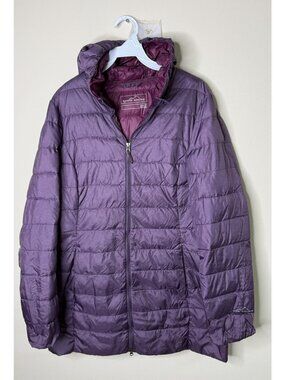 Eddie Bauer 650 Down Fill Coat Quilted Puffer Hood Purple